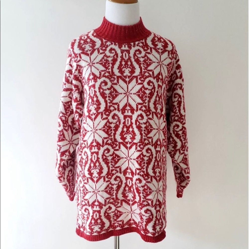 Vintage Winter Sweater Snowflake Sparkly | M